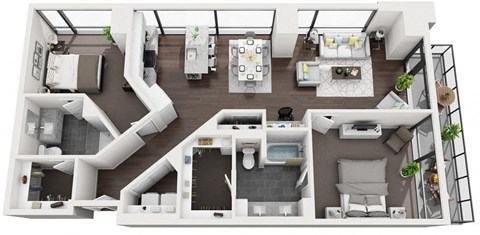 Floor plan for 2 beds, 2 baths, 1361 sqft